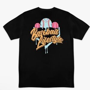 Black Baseball 101 Ice Cream Cotton Candy Baseball Lifestyle Boys Tee-Large NWT